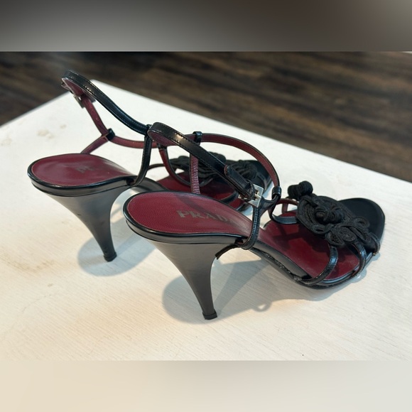 PRADA Chocolate Satin Flower Applique Accent Ankle Strap 3.5" Heel 36.5 Size 38 - Picture 11 of 15